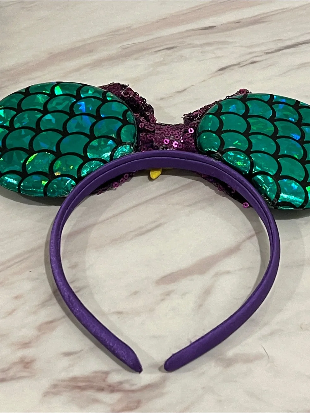Kids Sequin Mermaid Ear Headband - Purple Bow & Green Scales